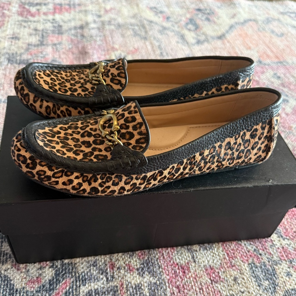 Coach Maegan Driver Haircalf Leopard Loafers Size 7B Natural EUC - Picture 5 of 13